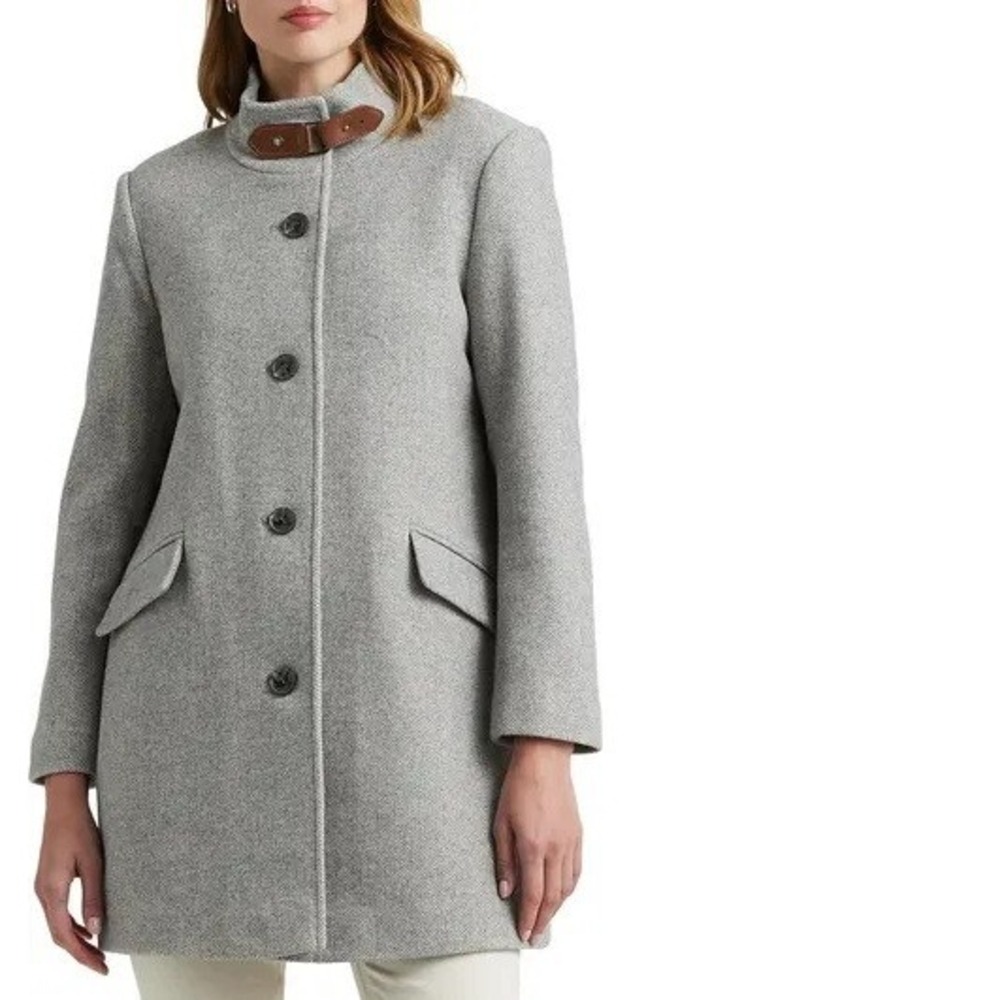 Ralph Lauren Black Label Womens Light Gray Button Up‎ Collared Long Wool Coat 6